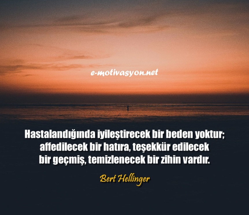 "Hastalandığında iyileştirecek bir beden yoktur; affedilecek bir hatıra, teşekkür edilecek bir geçmiş, temizlenecek bir zihin vardır." Bert Hellinger